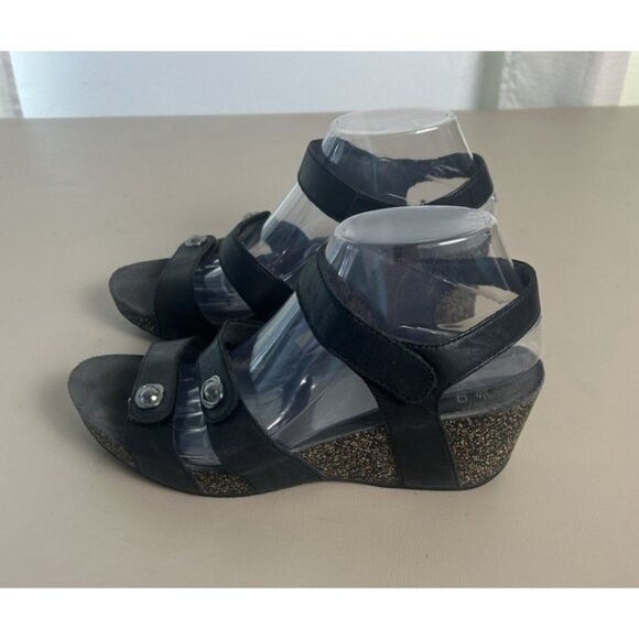 Dansko Savannah Black Leather Strappy Cork Wedge Sandals Women Size 8.5 EU 39 - Picture 4 of 11